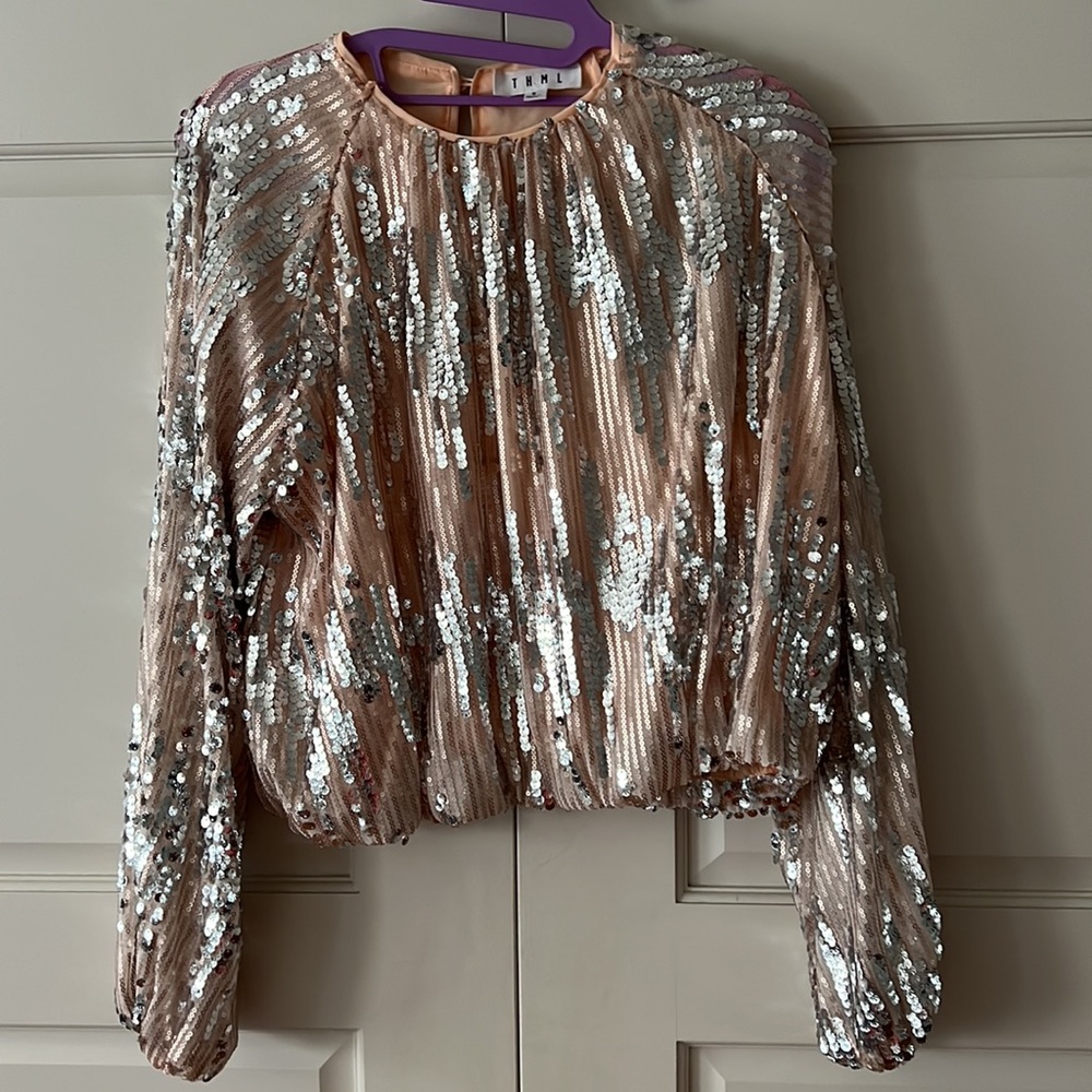 THML Sequin Long-sleeve Top, Size Small